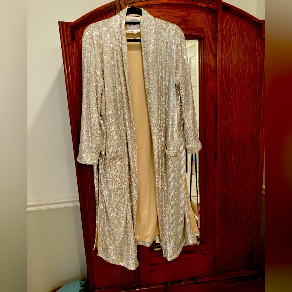 Anthropologie BB Dakota size  L sequin silver Duster/jacket